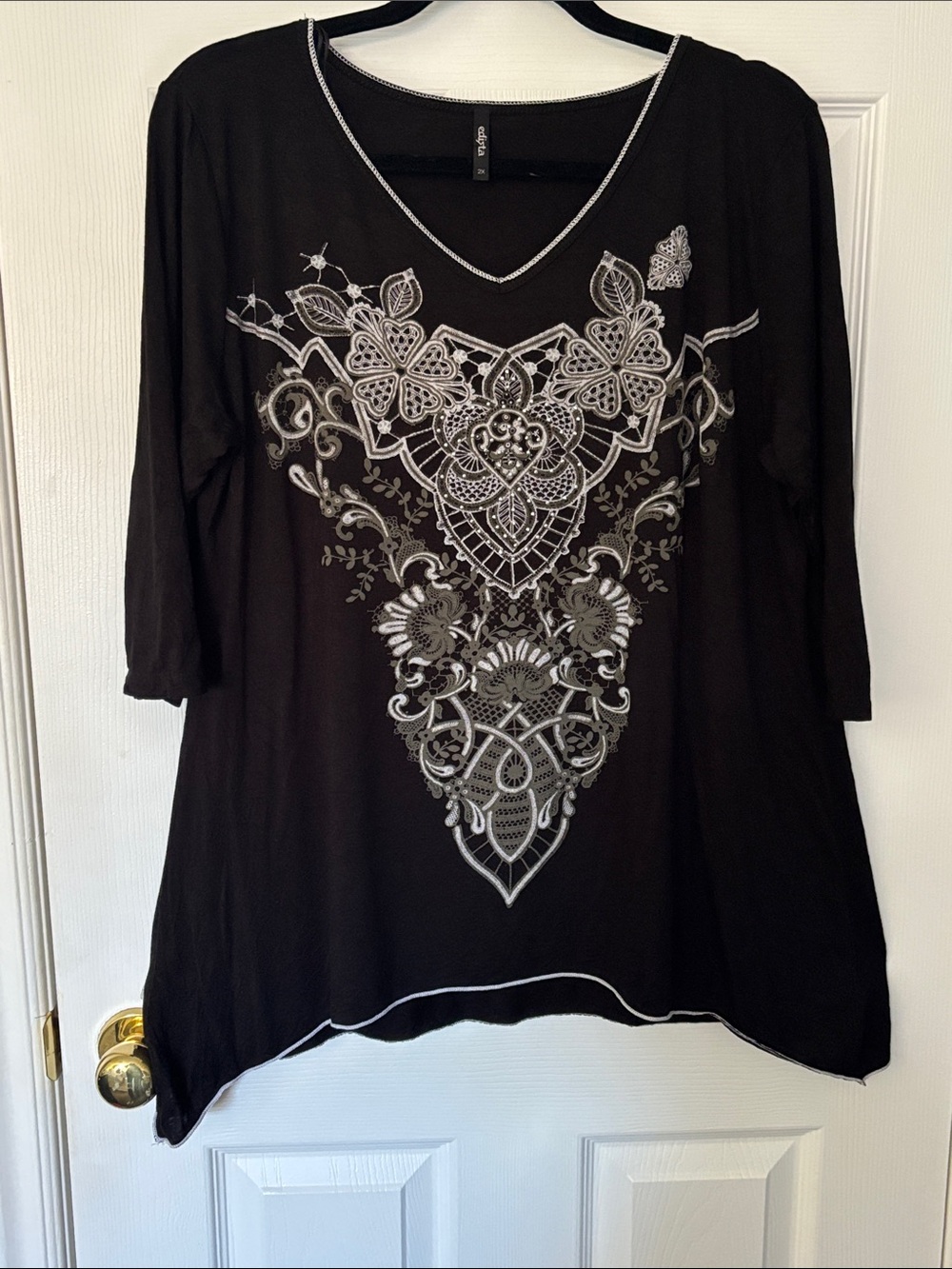 Black V-Neck Graphic Tee